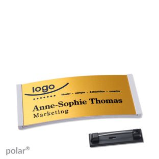 Namensschilder polar® alu-complete Nadel 65 x 30 mm  | hellgrau  | gold 