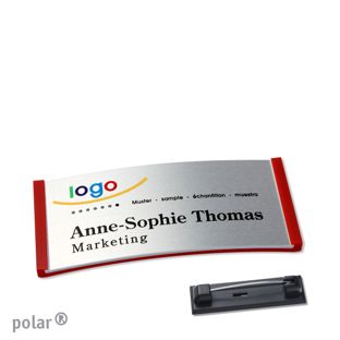 Namensschilder polar® alu-complete Nadel 65 x 30 mm  | rot  | silber 