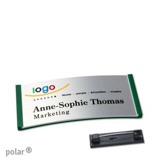 Namensschilder polar® alu-complete Nadel 65 x 30 mm  | grün  | silber 