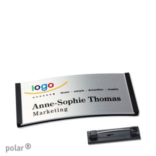 Namensschilder polar® alu-complete Nadel 65 x 30 mm  | schwarz  | silber 