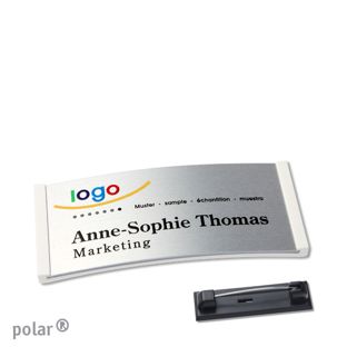 Namensschilder polar® alu-complete Nadel 65 x 30 mm  | weiß  | silber 