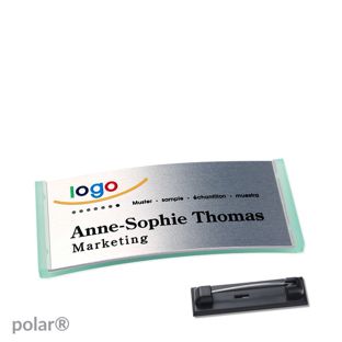 Namensschilder polar® alu-complete Nadel 65 x 30 mm  | transluzent|grün  | silber 