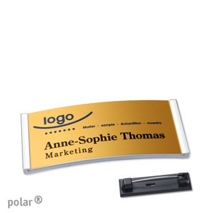 Namensschilder polar® alu-complete Nadel 65 x 30 mm  | chrom  | gold 