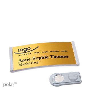 Namensschilder polar® alu-complete magnet 65 x 30 mm  | hellgrau  | gold  | smag® Magnet 