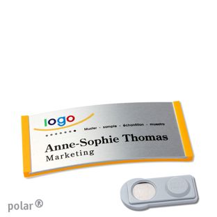 Namensschilder polar® alu-complete magnet 65 x 30 mm  | gelb  | silber  | smag® Magnet 