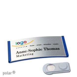 Namensschilder polar® alu-complete magnet 65 x 30 mm  | blau  | silber  | smag® Magnet 