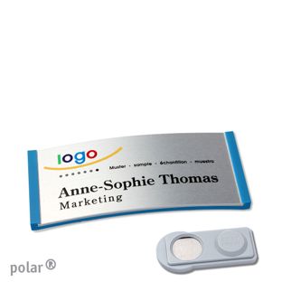 Namensschilder polar® alu-complete magnet 65 x 30 mm  | mittelblau  | silber  | smag® Magnet 