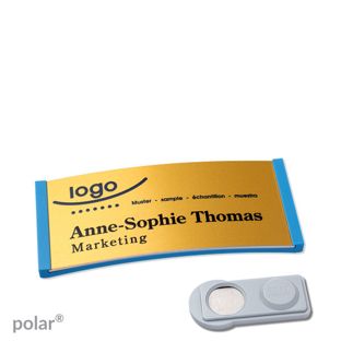 Namensschilder polar® alu-complete magnet 65 x 30 mm  | mittelblau  | gold  | smag® Magnet 
