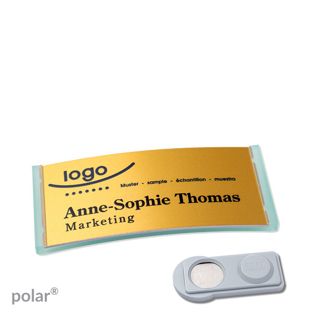 Namensschilder polar® alu-complete magnet 65 x 30 mm  | transluzent|grün  | gold  | smag® Magnet 