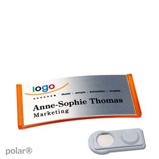 Namensschilder polar® alu-complete magnet 65 x 30 mm  | transluzent|orange  | silber  | smag® Magnet 