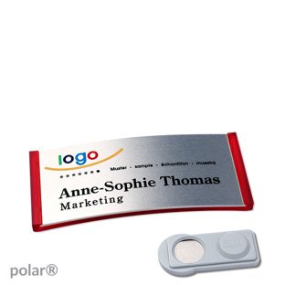 Namensschilder polar® alu-complete magnet 65 x 30 mm  | transluzent|rot  | silber  | smag® Magnet 