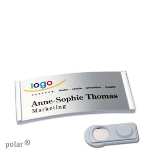 Namensschilder polar® alu-complete magnet 65 x 30 mm  | chrom  | silber  | smag® Magnet 