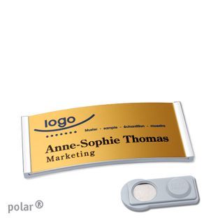 Namensschilder polar® alu-complete magnet 65 x 30 mm  | chrom  | gold  | smag® Magnet 