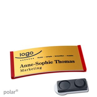 Namensschilder polar® alu-complete magnet 65 x 30 mm  | rot  | gold  | smag® Magnet, extra stark 