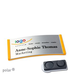 Namensschilder polar® alu-complete magnet 65 x 30 mm  | gelb  | silber  | smag® Magnet, extra stark 
