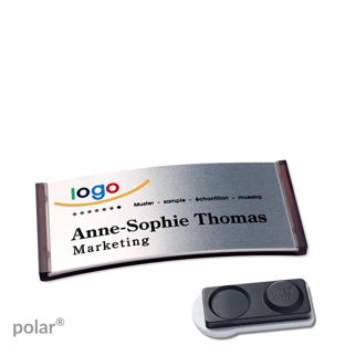 Namensschilder polar® alu-complete magnet 65 x 30 mm  | transluzent|anthrazit  | silber  | smag® Magnet, extra stark 