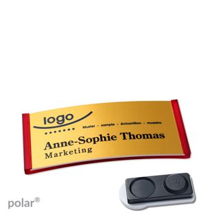 Namensschilder polar® alu-complete magnet 65 x 30 mm  | transluzent|rot  | gold  | smag® Magnet, extra stark 