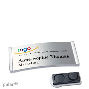 Namensschilder polar® alu-complete magnet 65 x 30 mm  | edelstahl  | silber  | smag® Magnet, extra stark 