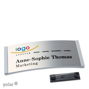 Namensschilder polar® alu-complete Nadel 74 x 34 mm  | hellgrau  | silber 