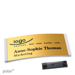 Namensschilder polar® alu-complete Nadel 74 x 34 mm  | hellgrau  | gold 