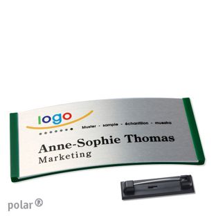 Namensschilder polar® alu-complete Nadel 74 x 34 mm  | grün  | silber 