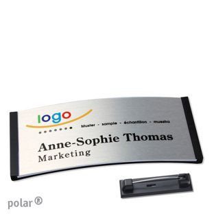 Namensschilder polar® alu-complete Nadel 74 x 34 mm  | schwarz  | silber 