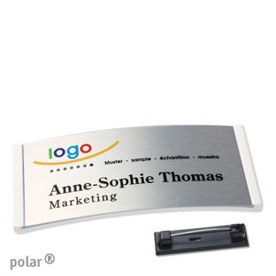 Namensschilder polar® alu-complete Nadel 74 x 34 mm  | weiß  | silber 