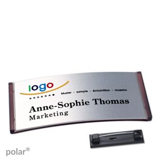 Namensschilder polar® alu-complete Nadel 74 x 34 mm  | transluzent|anthrazit  | silber 