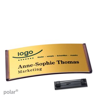 Namensschilder polar® alu-complete Nadel 74 x 34 mm  | transluzent|anthrazit  | gold 