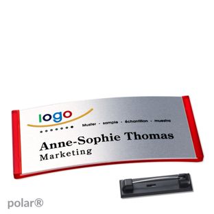 Namensschilder polar® alu-complete Nadel 74 x 34 mm  | transluzent|rot  | silber 