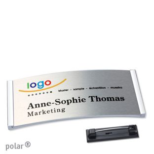 Namensschilder polar® alu-complete Nadel 74 x 34 mm  | chrom  | silber 