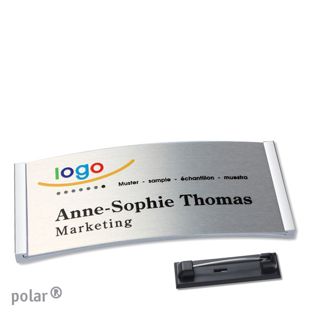 Namensschilder polar® alu-complete Nadel 74 x 34 mm  | edelstahl  | silber 