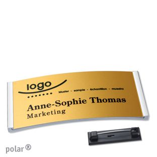 Namensschilder polar® alu-complete Nadel 74 x 34 mm  | edelstahl  | gold 