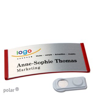 Namensschilder polar® alu-complete magnet 74 x 34 mm  | rot  | silber  | smag® Magnet 