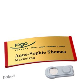 Namensschilder polar® alu-complete magnet 74 x 34 mm  | rot  | gold  | smag® Magnet 