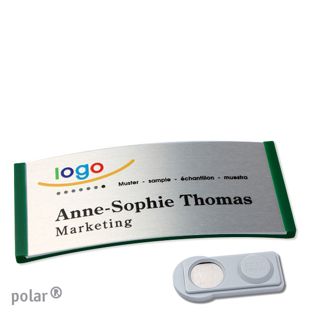 Namensschilder polar® alu-complete magnet 74 x 34 mm  | grün  | silber  | smag® Magnet 