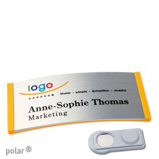 Namensschilder polar® alu-complete magnet 74 x 34 mm  | gelb  | silber  | smag® Magnet 