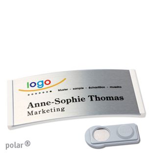 Namensschilder polar® alu-complete magnet 74 x 34 mm  | weiß  | silber  | smag® Magnet 