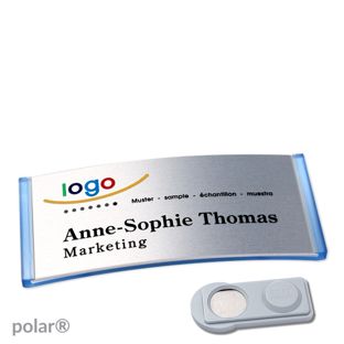 Namensschilder polar® alu-complete magnet 74 x 34 mm  | transluzent|blau  | silber  | smag® Magnet 