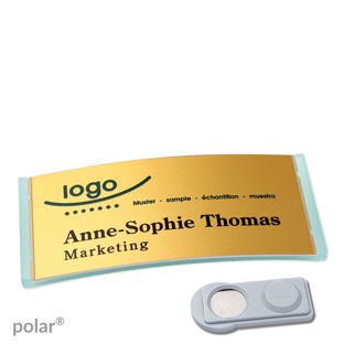 Namensschilder polar® alu-complete magnet 74 x 34 mm  | transluzent|grün  | gold  | smag® Magnet 
