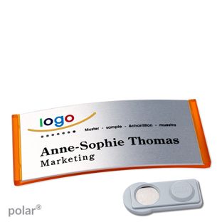 Namensschilder polar® alu-complete magnet 74 x 34 mm  | transluzent|orange  | silber  | smag® Magnet 