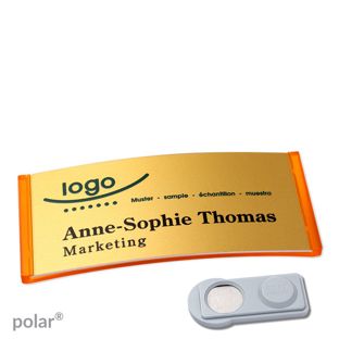 Namensschilder polar® alu-complete magnet 74 x 34 mm  | transluzent|orange  | gold  | smag® Magnet 