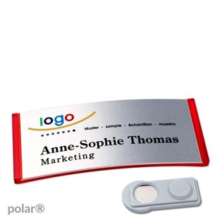 Namensschilder polar® alu-complete magnet 74 x 34 mm  | transluzent|rot  | silber  | smag® Magnet 