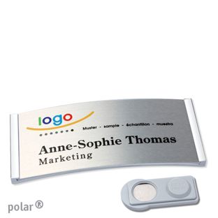Namensschilder polar® alu-complete magnet 74 x 34 mm  | chrom  | silber  | smag® Magnet 