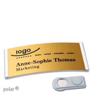 Namensschilder polar® alu-complete magnet 74 x 34 mm  | chrom  | gold  | smag® Magnet 