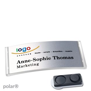 Namensschilder polar® alu-complete magnet 74 x 34 mm  | transparent  | silber  | smag® Magnet, extra stark 