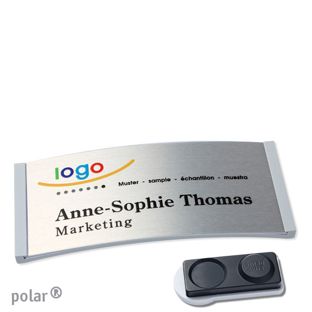 Namensschilder polar® alu-complete magnet 74 x 34 mm  | hellgrau  | silber  | smag® Magnet, extra stark 