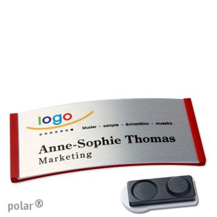 Namensschilder polar® alu-complete magnet 74 x 34 mm  | rot  | silber  | smag® Magnet, extra stark 