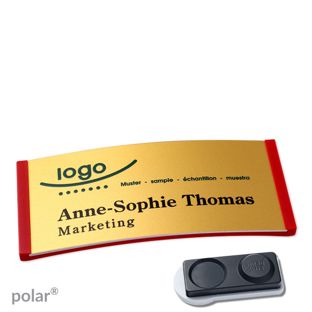 Namensschilder polar® alu-complete magnet 74 x 34 mm  | rot  | gold  | smag® Magnet, extra stark 