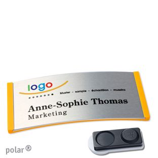 Namensschilder polar® alu-complete magnet 74 x 34 mm  | gelb  | silber  | smag® Magnet, extra stark 
